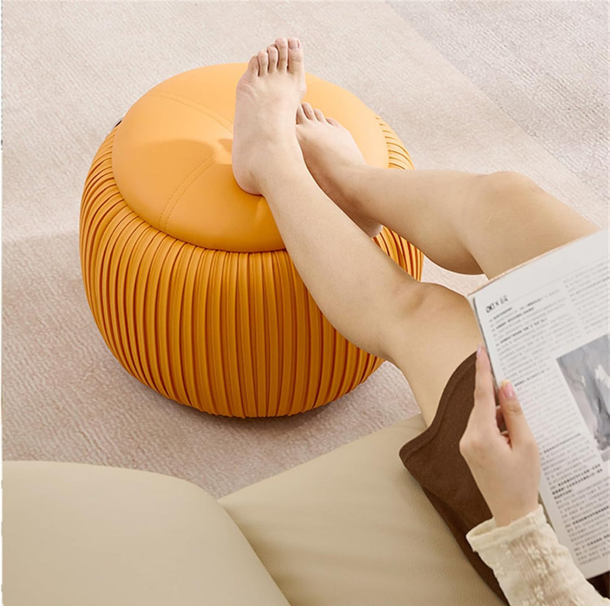 Round Ottoman with Storage, Round Shoe Storage Ottoman, Ottoman Footstool, Upholstered Round Foot Rest Coffee Table Padded Seat for Living Room Bedroom