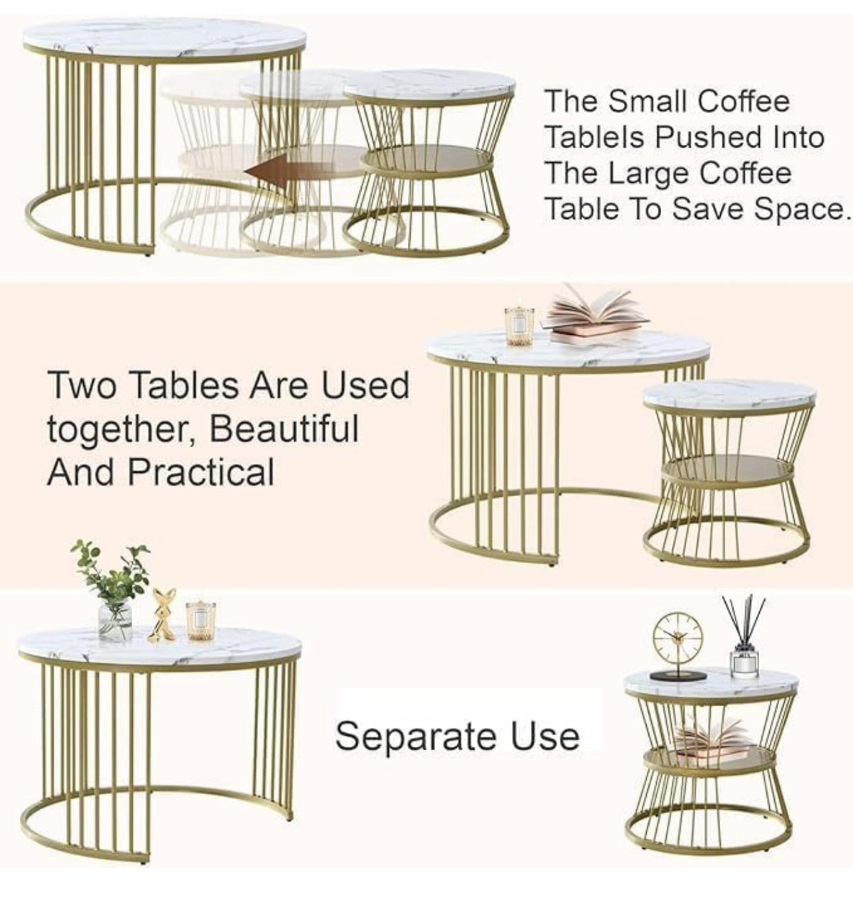 MFurn Modern Nesting Table Marble Coffee Table Set