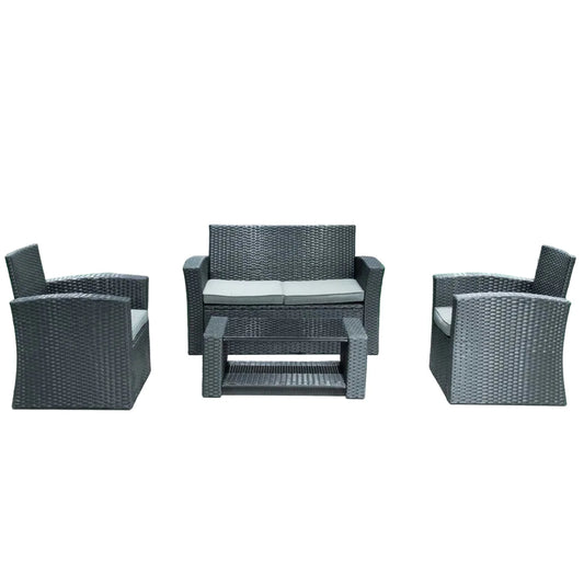 MFurn Amalfi 4 Piece Outdoor Rattan Sofa Set With Iron Frame And Glass Table Inc Cushions
