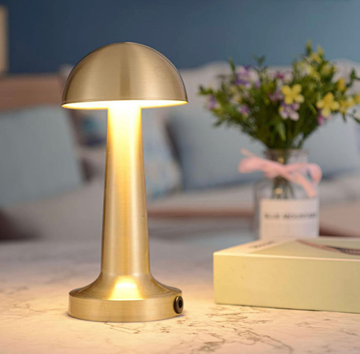 Metal Mushroom Table Lamp, Creative Cordless LED Desk Lamp Durable Top Touch Night Light Durable
