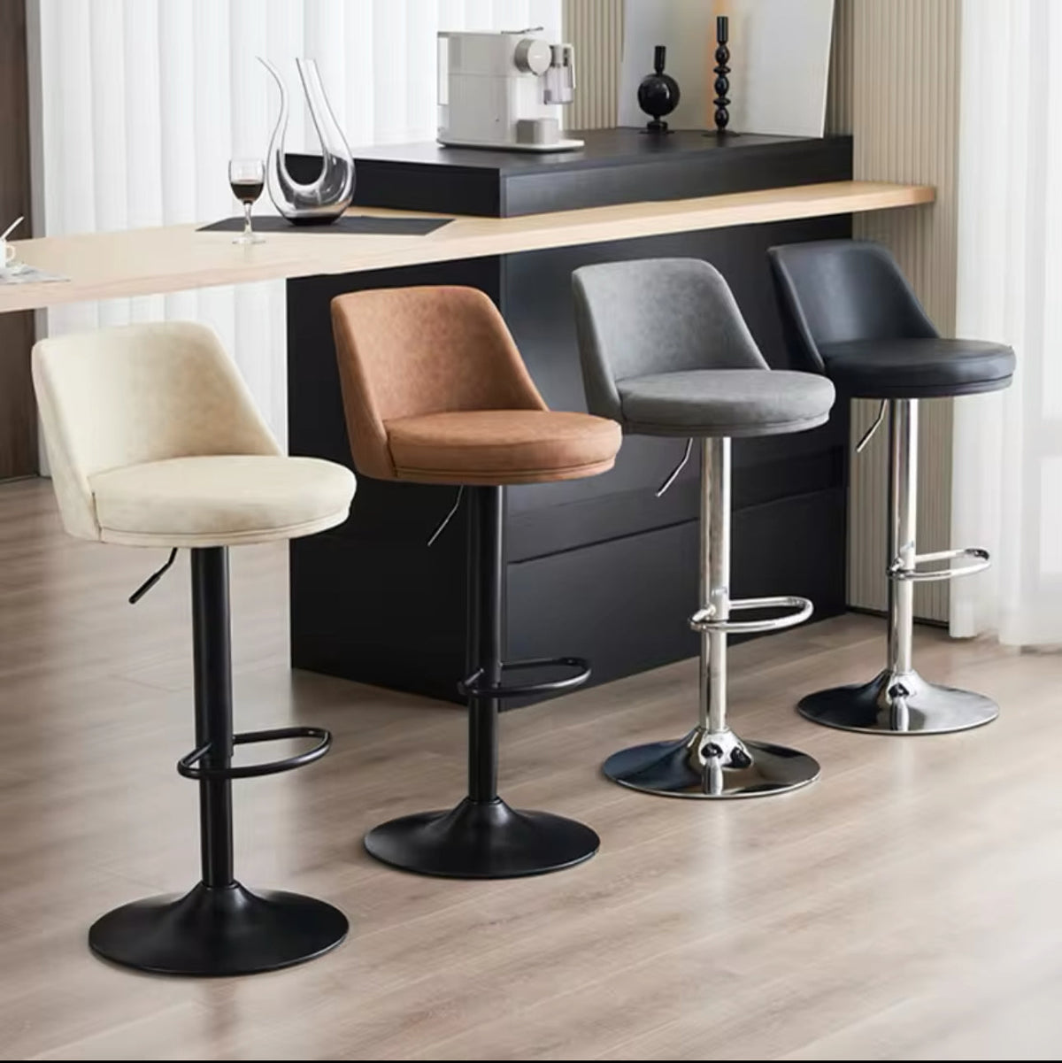 2 Set of Bar Stools PU Leather Kitchen Chairs Back Stool
