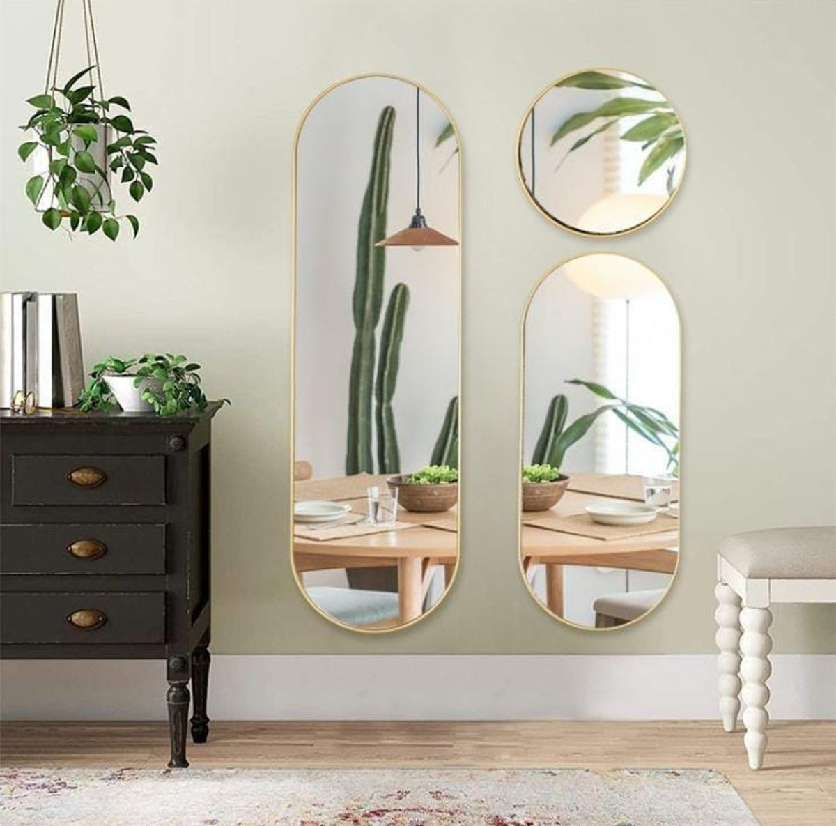 MHome Luxury Trip Mirror Set – 3 Piece Gold Frame Mirrors (Wall or Floor Display)