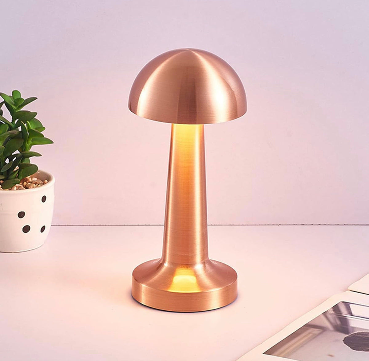 Metal Mushroom Table Lamp, Creative Cordless LED Desk Lamp Durable Top Touch Night Light Durable