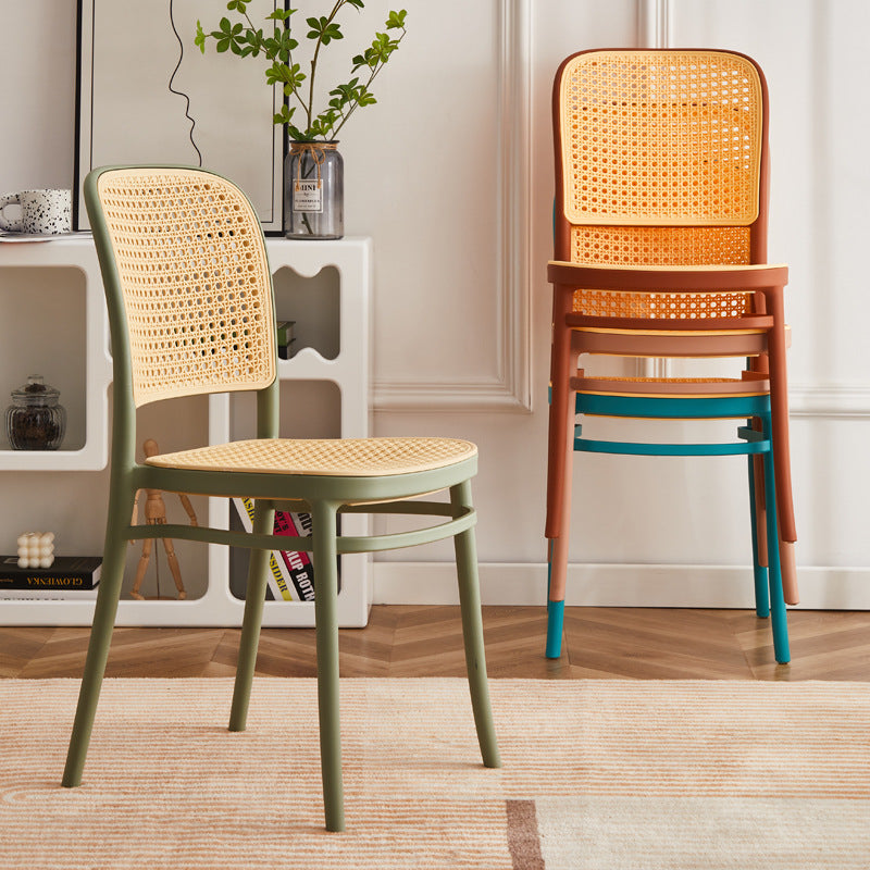 MFurn Classic Stackable Plastic Rattan Dining Chair – Natural Handwoven Cane Seat & Backrest