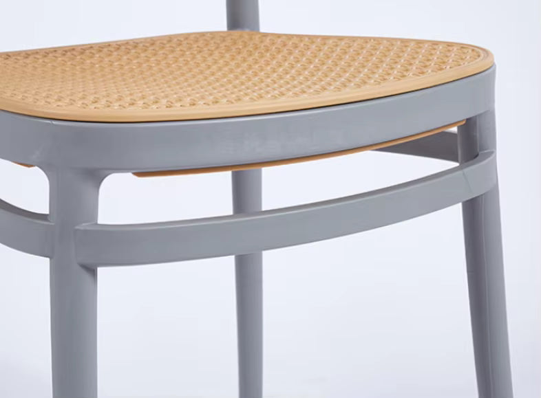 MFurn Classic Stackable Plastic Rattan Dining Chair – Natural Handwoven Cane Seat & Backrest