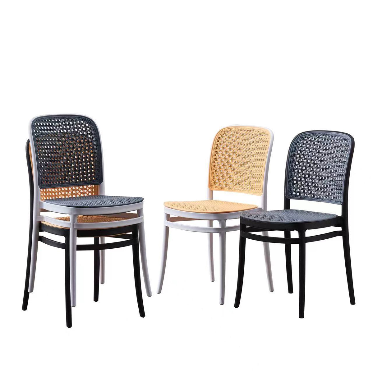 MFurn Classic Stackable Plastic Rattan Dining Chair – Natural Handwoven Cane Seat & Backrest