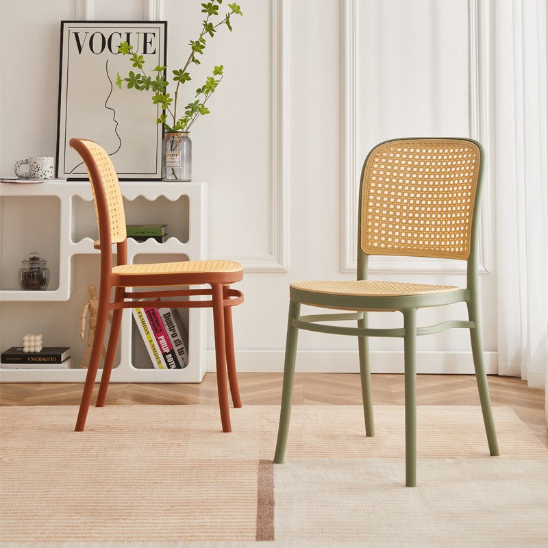 MFurn Classic Stackable Plastic Rattan Dining Chair – Natural Handwoven Cane Seat & Backrest
