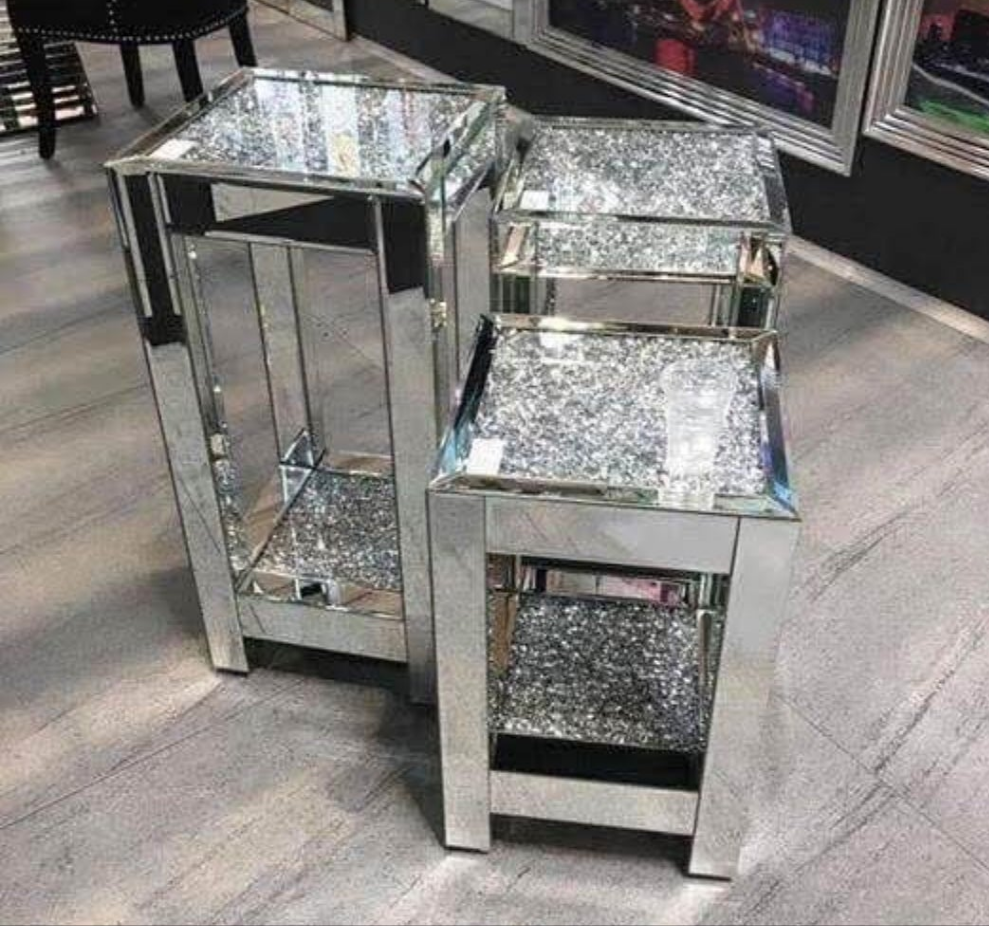 Doha mirrored crushed diamond 3- piece set