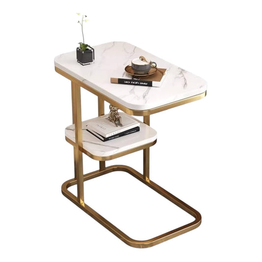 MHome Imitation Marble 2-Layer Side Table for Living Room or Bedroom