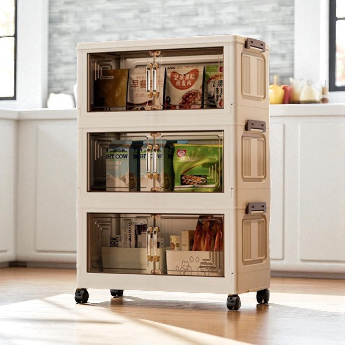 MHome Foldable Double Doors Plastic Foldable Box Storage Organizer Storage Bins With Wheels-Various Options