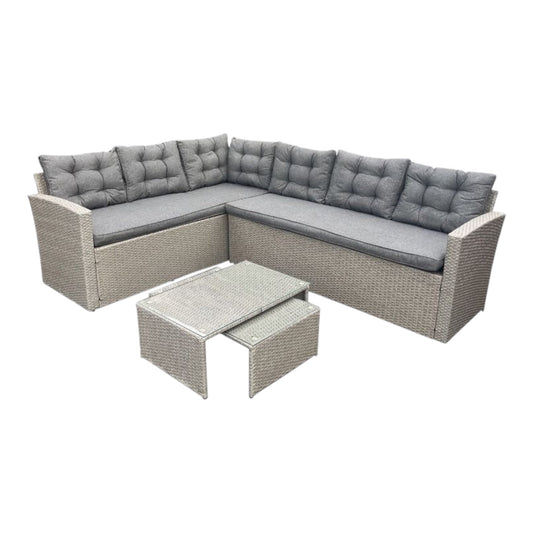 MFurn Marseille 6-Seater Modular Rattan Patio Corner Lounge Set – Grey