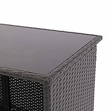 MFurn Cassy 3pc Wicker Outdoor Patio Bar Set with Glass Top & Cushions