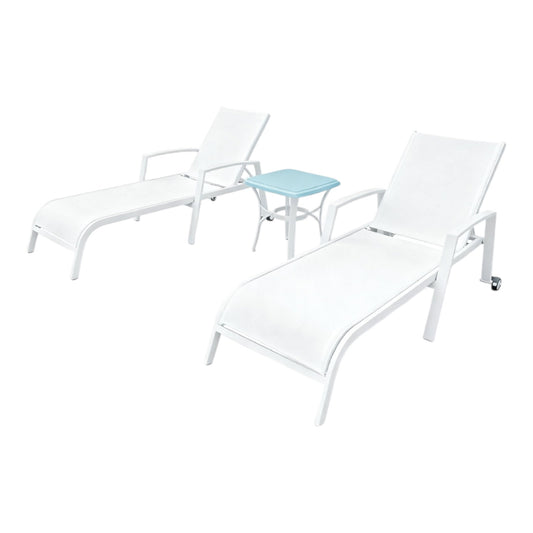 MFurn Clay 3pc White Aluminium Pool Lounger Set with Side Table