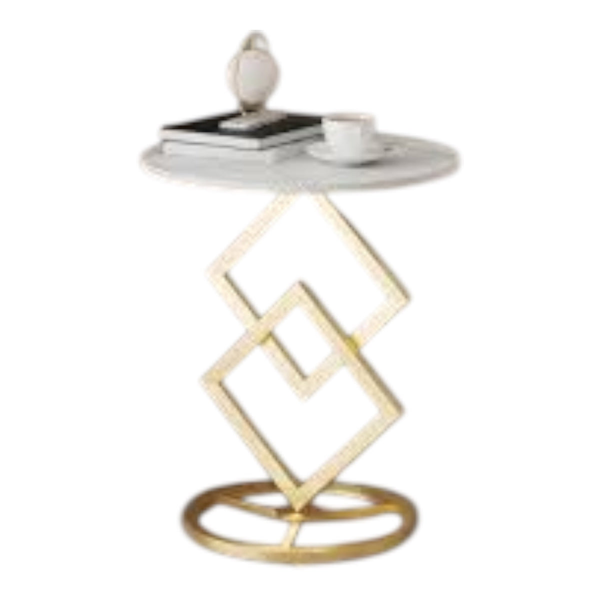 MFurn Nordic Style Marble Wood, Gold & White Side Table