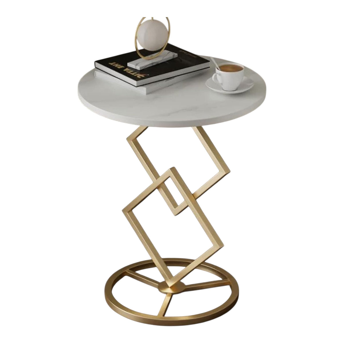 MFurn Nordic Style Marble Wood, Gold & White Side Table