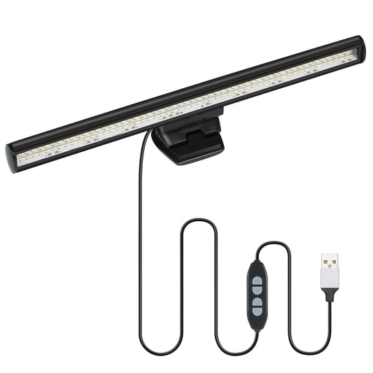 e-Reading Monitor Light for Laptop USB Operated Dimmable Eye-caring Screen Lamp 3 Color Temperature & Adjustable 10 Brightness Levels Space Saving LEDs Task Lamp