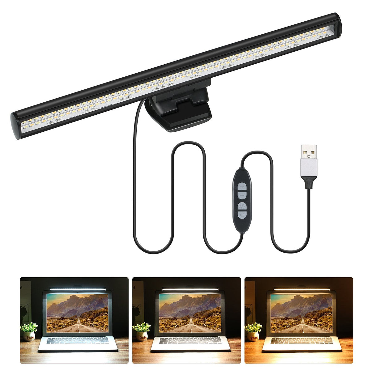 e-Reading Monitor Light for Laptop USB Operated Dimmable Eye-caring Screen Lamp 3 Color Temperature & Adjustable 10 Brightness Levels Space Saving LEDs Task Lamp