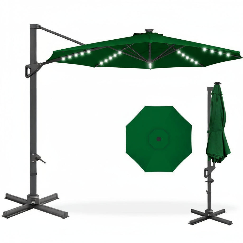 MFurn 3M Solar LED Outdoor Patio Umbrella – Waterproof Sun Shade, Various Colours