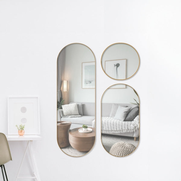 MHome Luxury Trip Mirror Set – 3 Piece Gold Frame Mirrors (Wall or Floor Display)