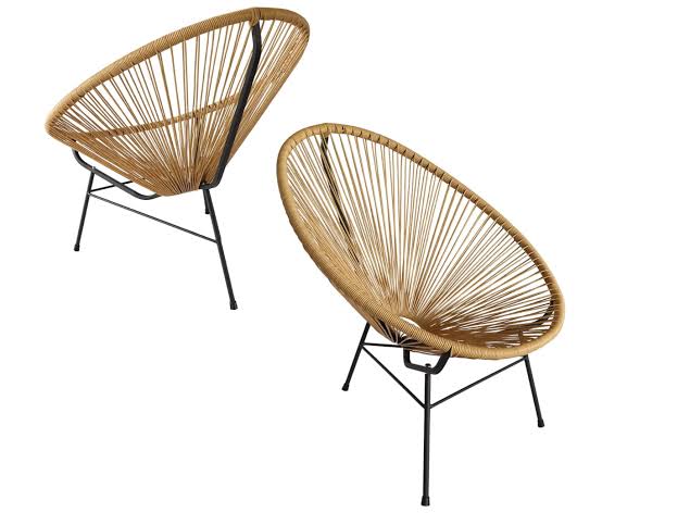 MFurn Levi 2pc Acapulco String Chair Set – Steel & PE Rattan Design - Various Colours