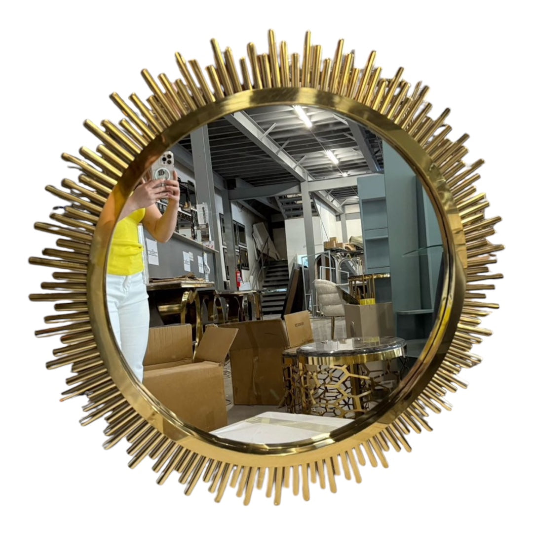 European Gold Sun Shape Decorative Wall Mirror,Wrought Iron Wall Mural Crafts Home Livingroom