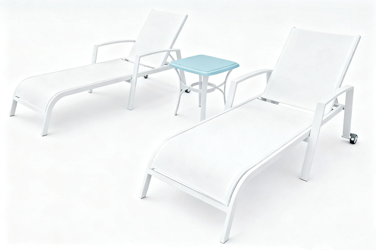 MFurn Clay 3pc White Aluminium Pool Lounger Set with Side Table