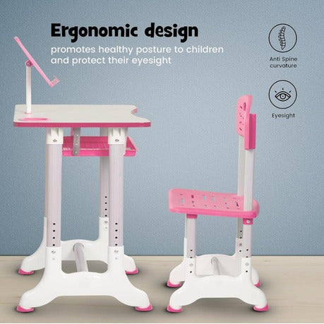 Study Desk and Chair Set Height Adjustable Children's Desk and Chair Set  Desktop with Reading Stand