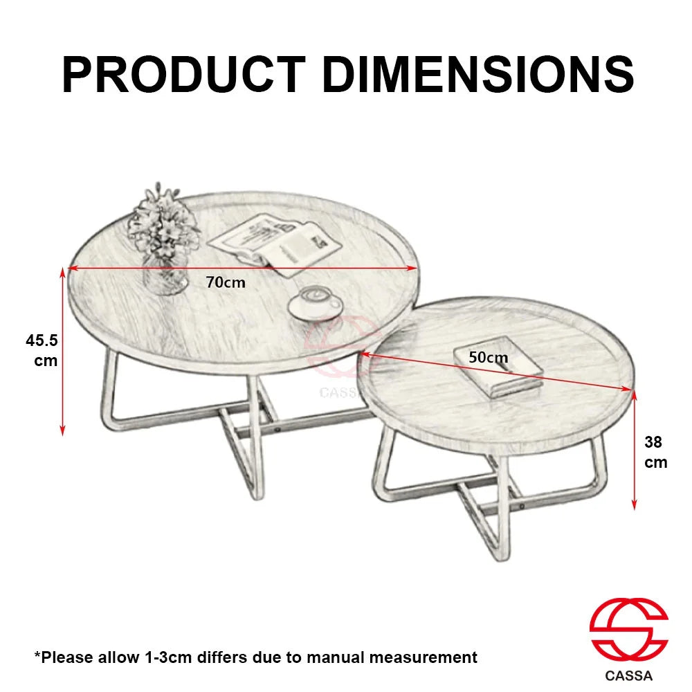 MFurn Modern Round Raised Edge Nesting Coffee Table Set with Metal Frame  – 2pc Nesting Design-Various Options