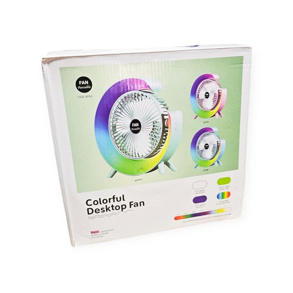 Rechargeable Desktop Fan With Colourful Night Light 180 Degree Rotation