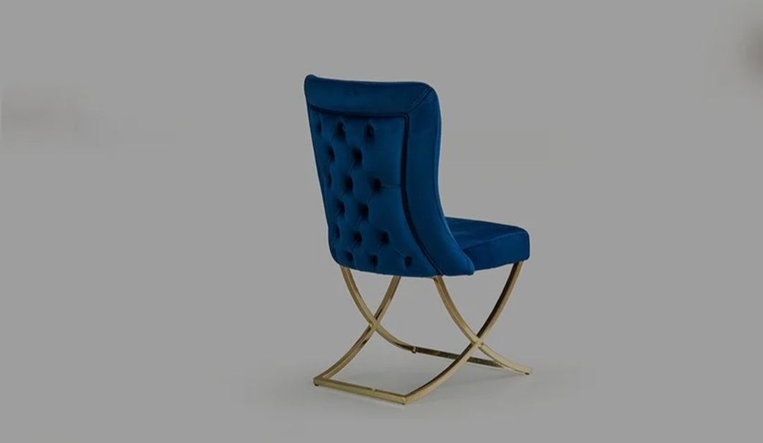 Velvet blue and gold dining chairs
