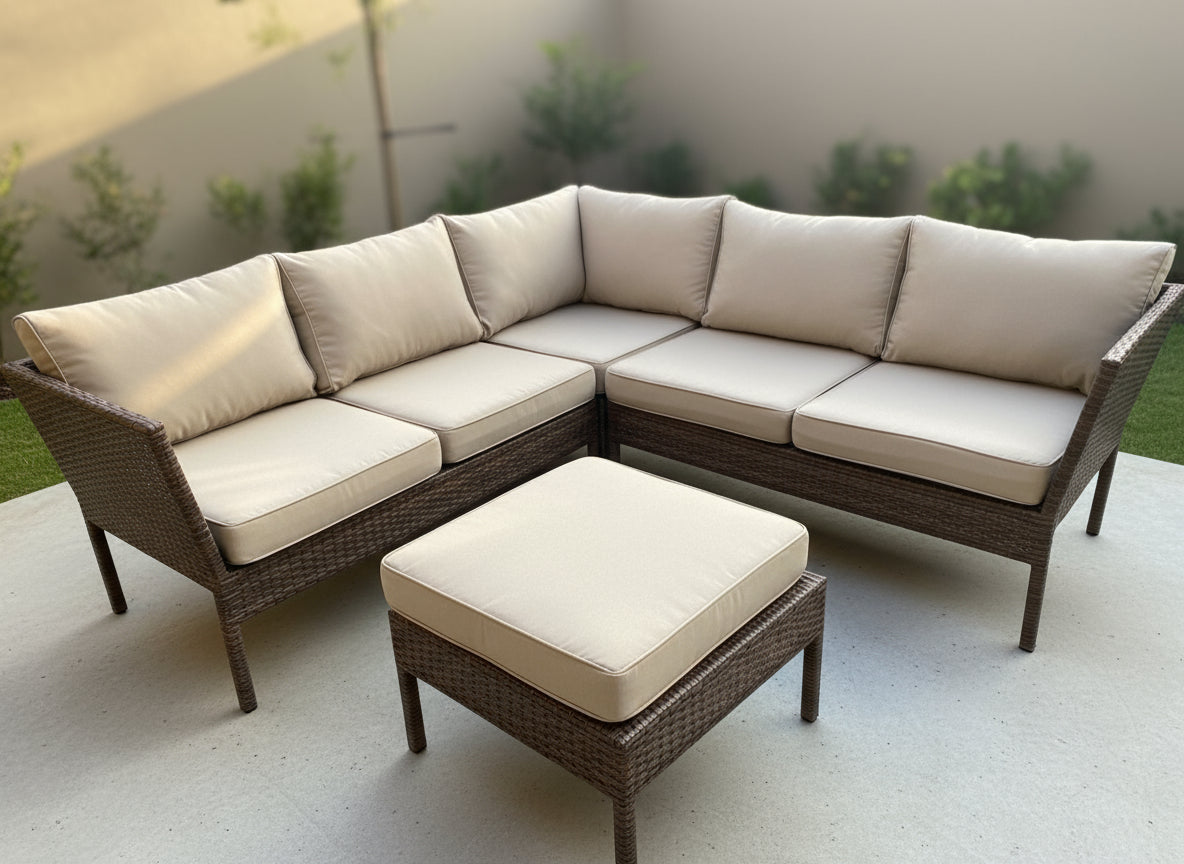 MFurn Neria Inspired 4-Piece Outdoor Wicker Sectional Sofa Set with Ottoman
