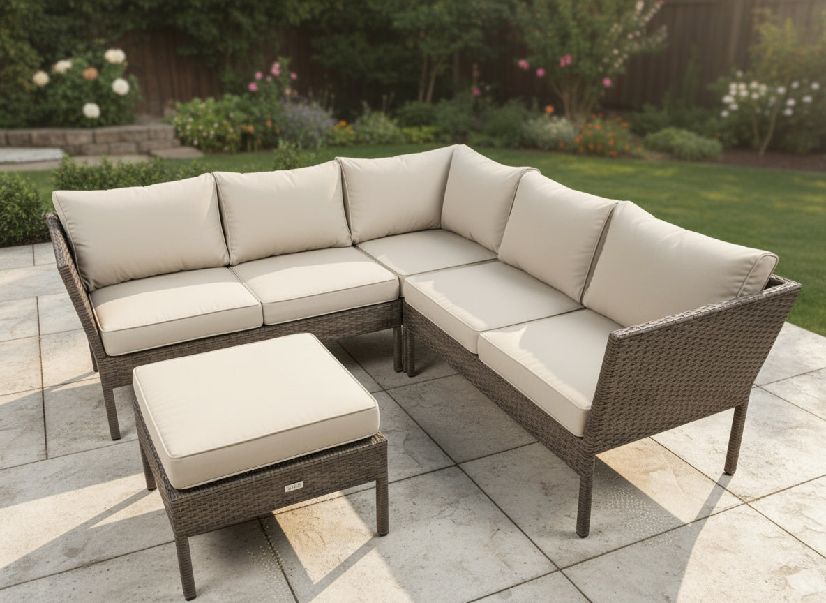 MFurn Neria Inspired 4-Piece Outdoor Wicker Sectional Sofa Set with Ottoman