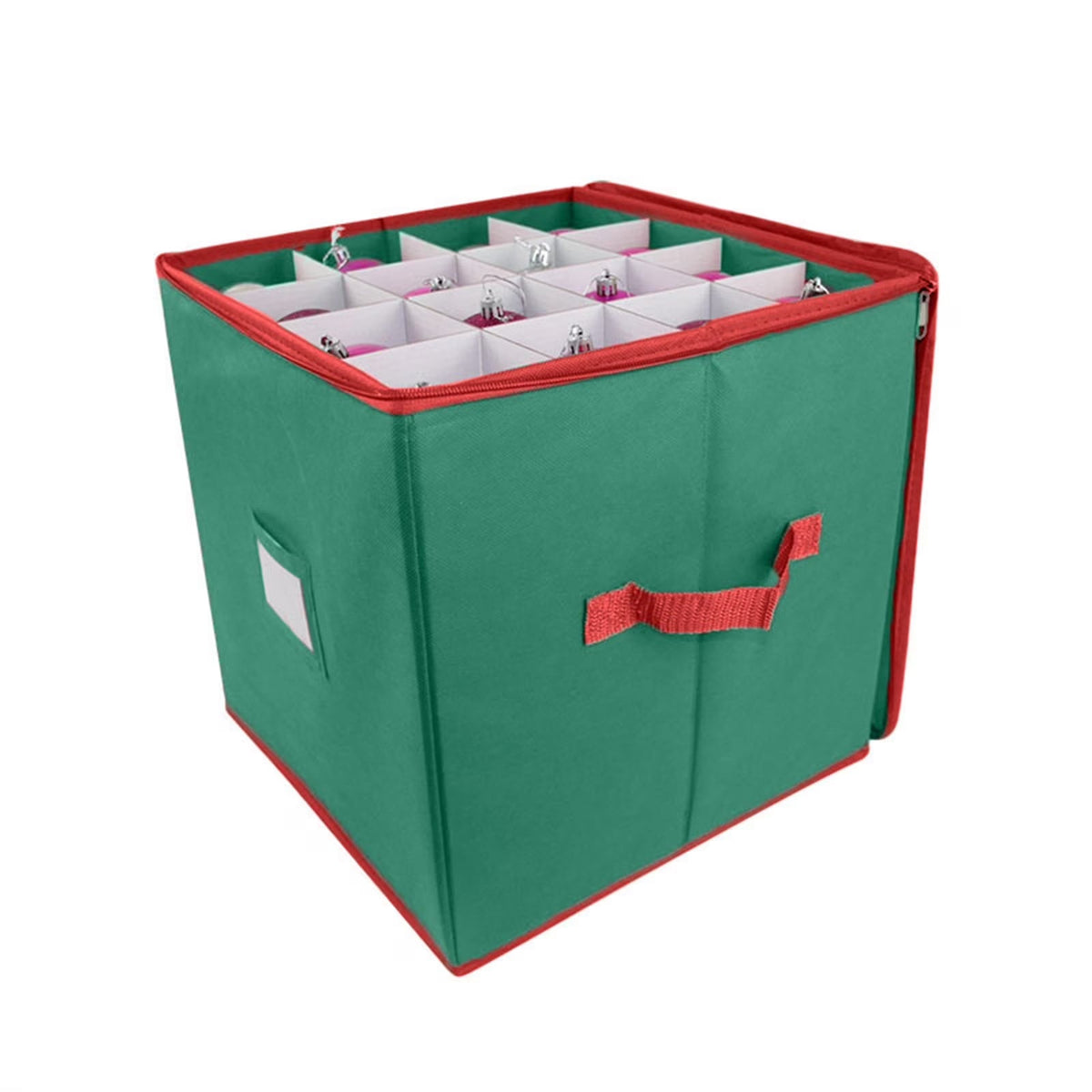 MHome Green Christmas Ornament Storage Box – Foldable with Label Window & Reinforced Panels