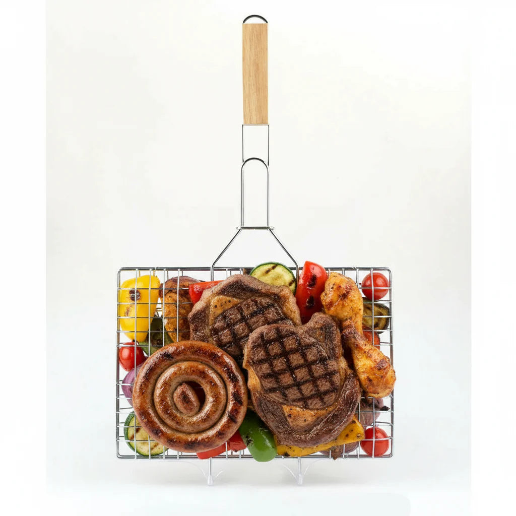 BBQ Collection Braai Basket – Stainless Steel Grill Basket for Outdoor Cooking