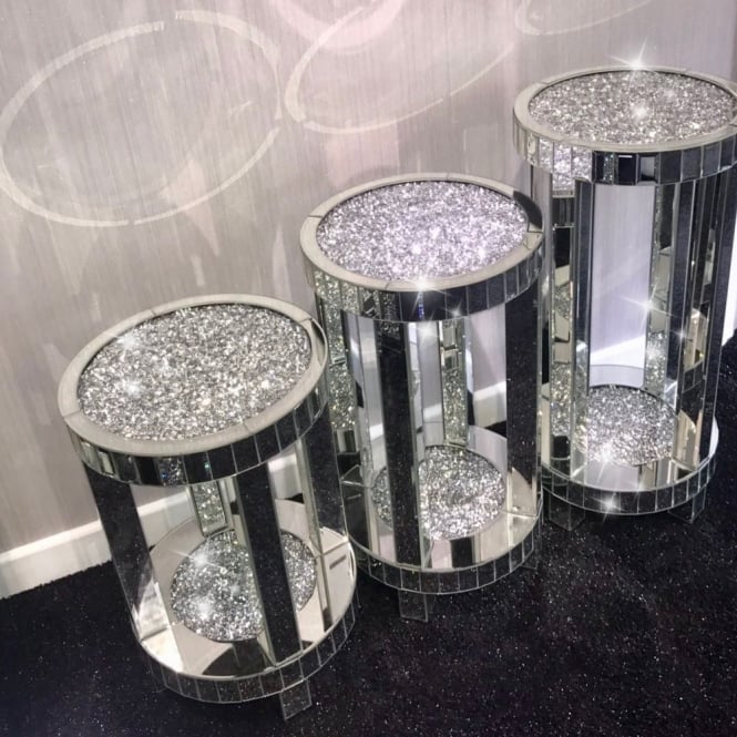 Ruby crushed diamond 3 piece side tables