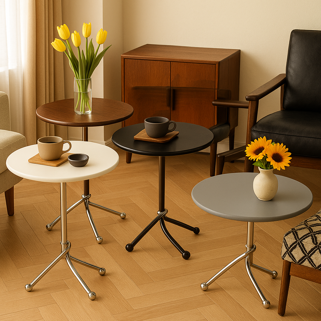 MFurn Tripod Steel Frame Round Tea Table Modern Side Table | Multiple Colours Available