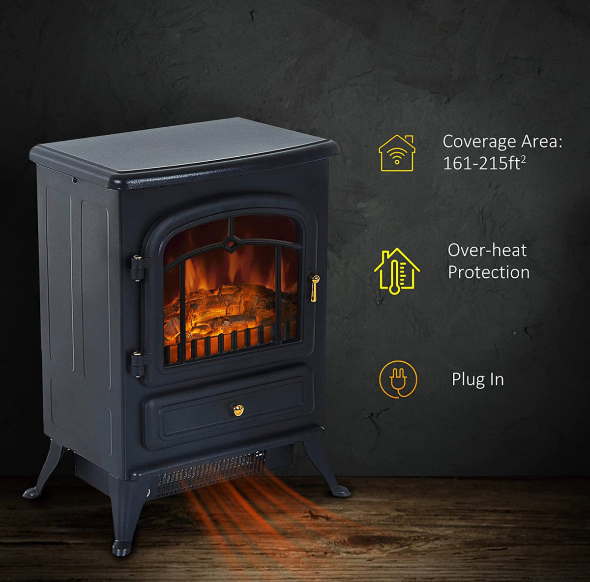 Freestanding Fireplace With Realistic Flames/Logs 1850w