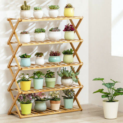 No Installation Bamboo Ladder Shelf Plant Stand Flower Rack Bookshelf Shoes Rack
