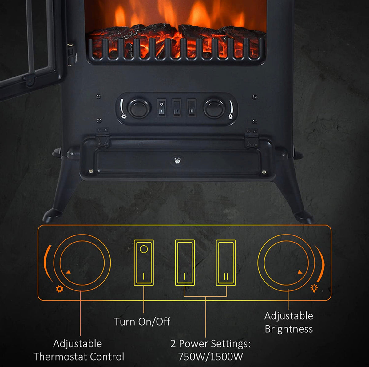 Freestanding Fireplace With Realistic Flames/Logs 1850w