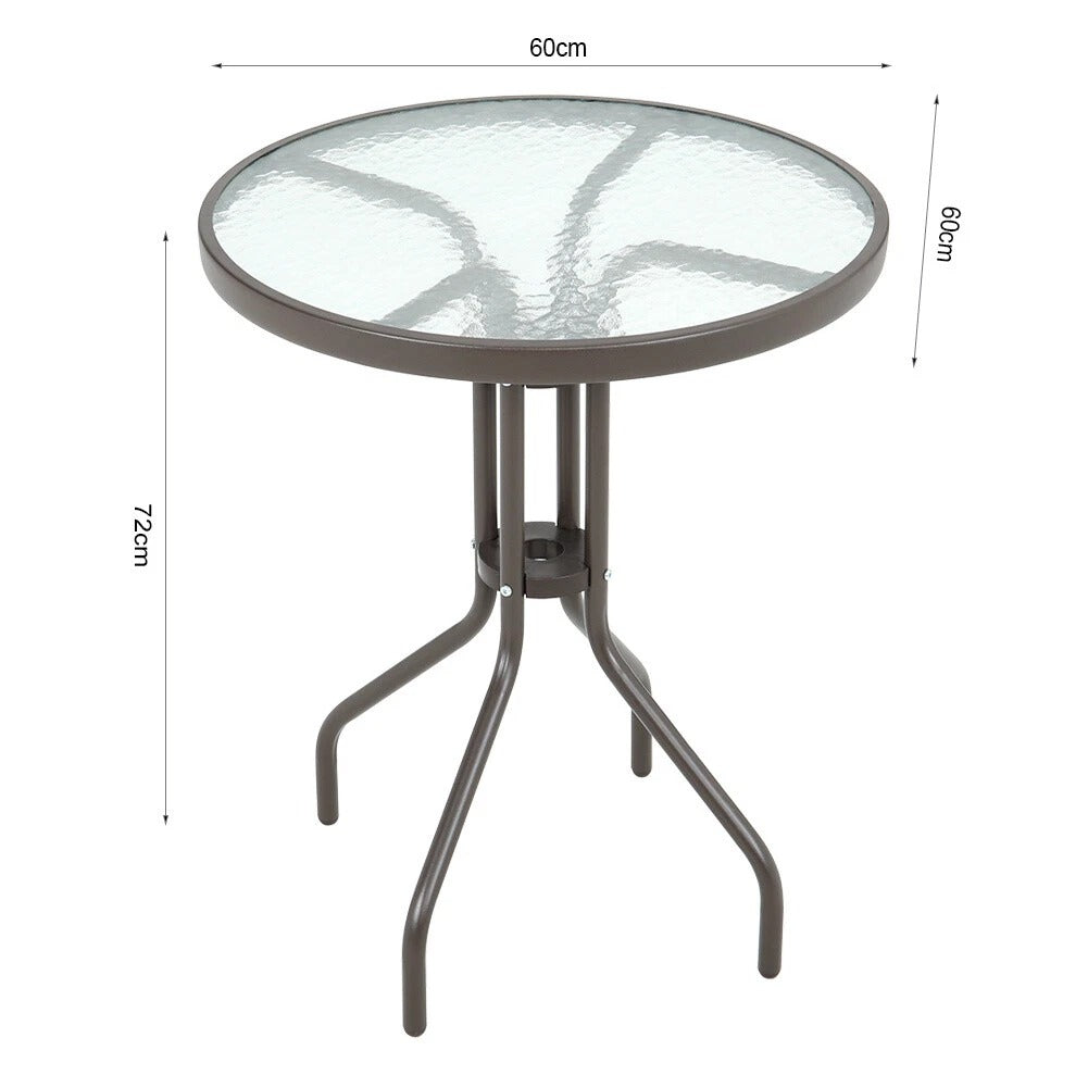 MFurn Bistro 3 Piece Outdoor Wicker Set With Glass Top Table - Various Colours