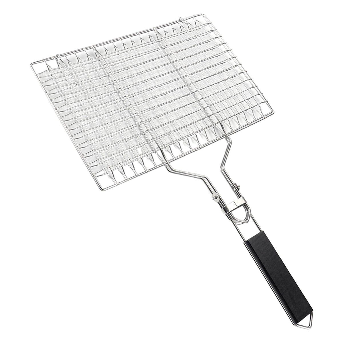 Master BBQ Collection Stainless Steel Clip-Type Grill Basket With Foldable Black Handle