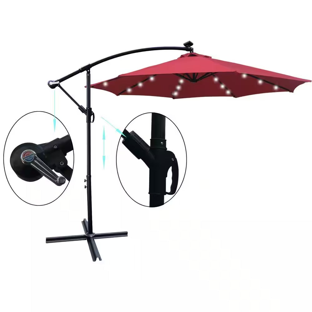 MFurn 3M Solar LED Outdoor Patio Umbrella – Waterproof Sun Shade, Various Colours