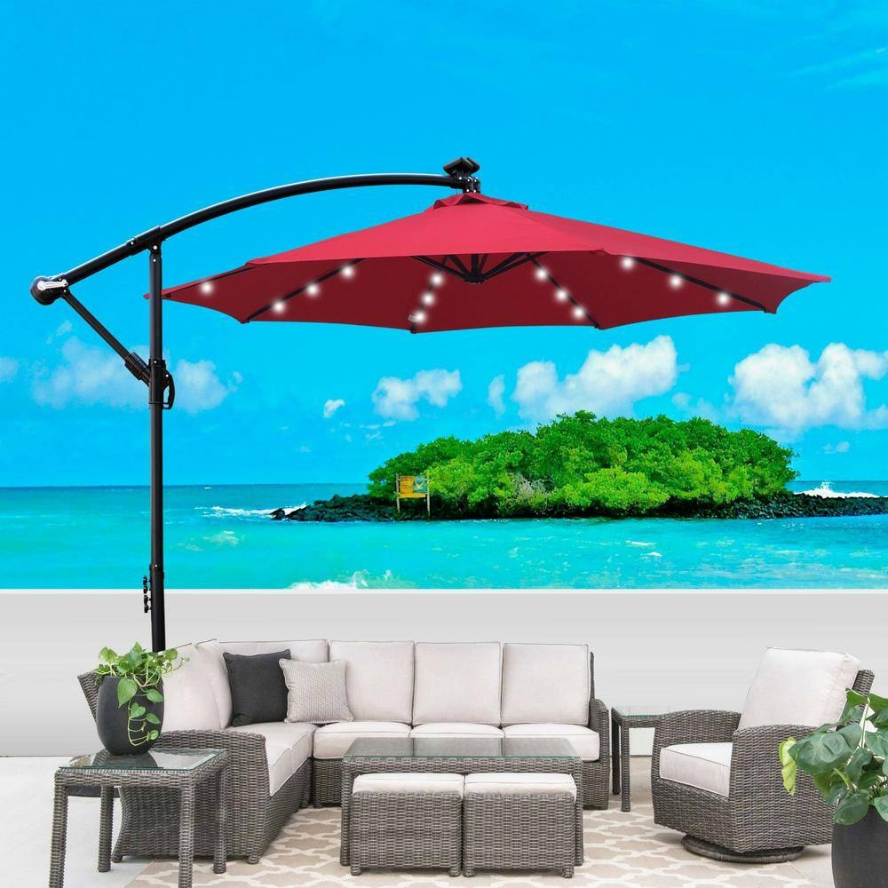 MFurn 3M Solar LED Outdoor Patio Umbrella – Waterproof Sun Shade, Various Colours