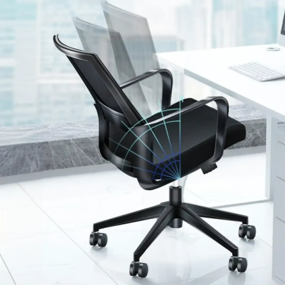 MFurn Black Ergonomic Mesh Office Chair – Adjustable Mid Back with Armrests & Lumbar Support 2pcs