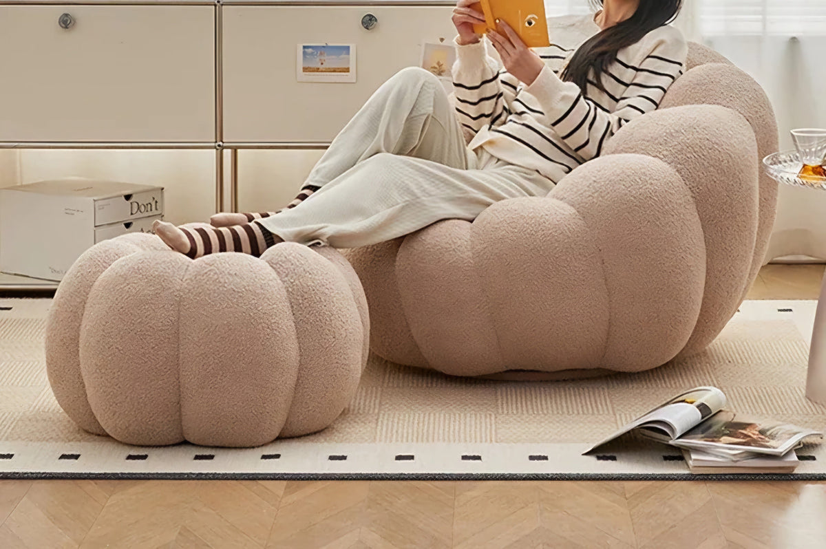 Cloud boucle lazy chair/ottoman set