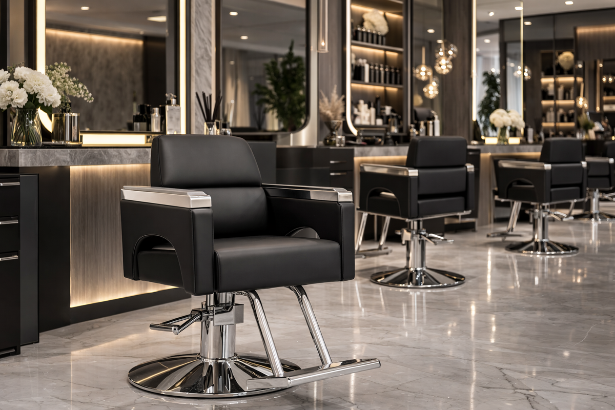 Luxury salon barber chairs with silver bases