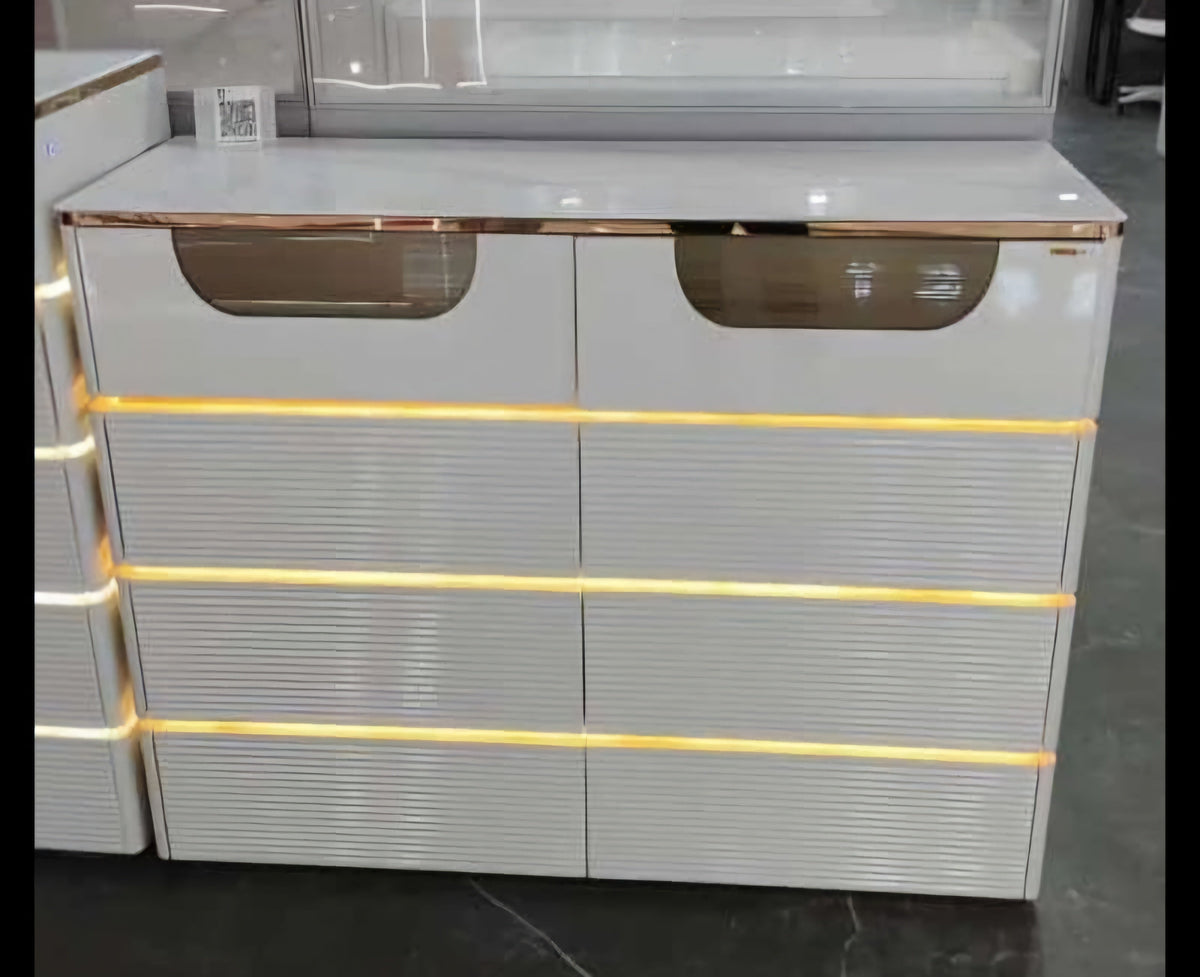 Led white chest of drawers 8 drawer