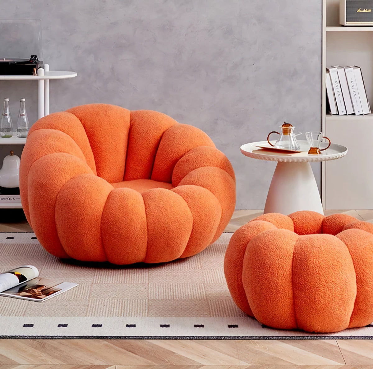Cloud boucle lazy chair/ottoman set