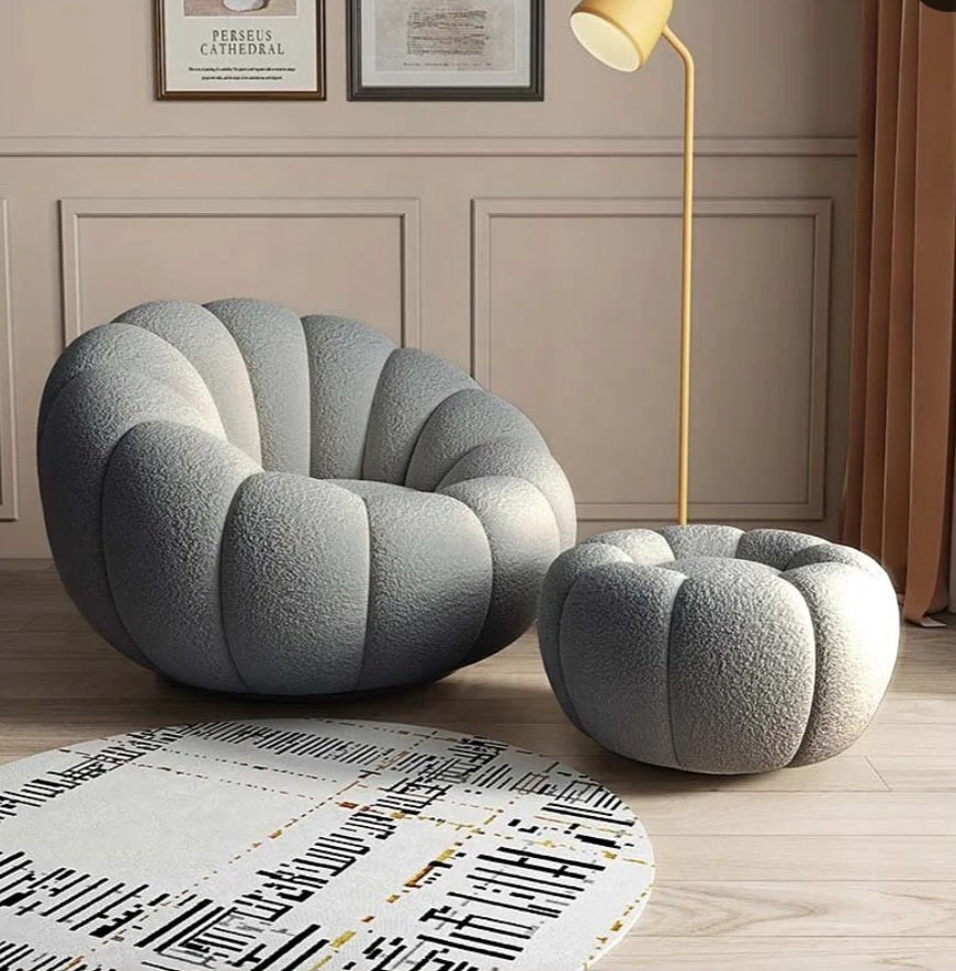 Cloud boucle lazy chair/ottoman set