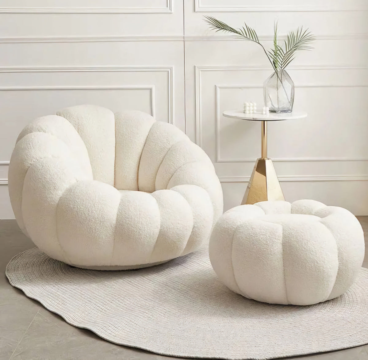 Cloud boucle lazy chair/ottoman set